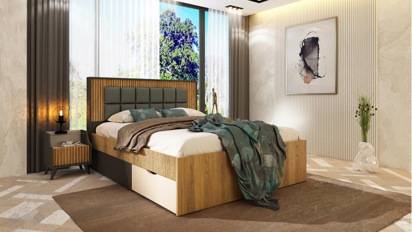 Спален комплект Кинг графит с дъб евок и кашмир - изглед 3 - МебелМаг Спален комплект Кинг графит с дъб евок и кашмир - изглед 3