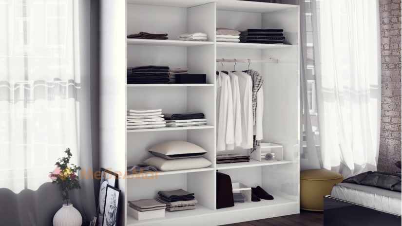 Спален комплект Кордоба с включен матрак Бонел 160/200 бяло гланц с черен гланц - изглед 4 - МебелМаг Спален комплект Кордоба с включен матрак Бонел 160/200 бяло гланц с черен гланц - изглед 4