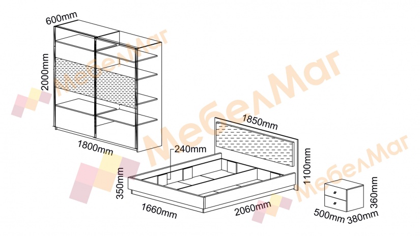 Спален комплект Кордоба с включен матрак Бонел 160/200 бяло гланц с черен гланц - изглед 5 - МебелМаг Спален комплект Кордоба с включен матрак Бонел 160/200 бяло гланц с черен гланц - изглед 5