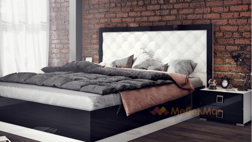 Спален комплект Кордоба с включен матрак Бонел 160/200 бяло гланц с черен гланц - изглед 3 - МебелМаг Спален комплект Кордоба с включен матрак Бонел 160/200 бяло гланц с черен гланц - изглед 3