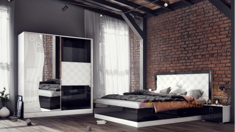 Спален комплект Кордоба с включен матрак Бонел 160/200 бяло гланц с черен гланц - изглед 1 - МебелМаг Спален комплект Кордоба с включен матрак Бонел 160/200 бяло гланц с черен гланц - изглед 1