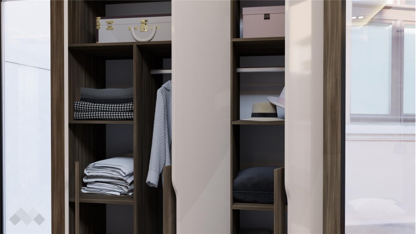 Спален комплект Котанело с включен матрак Бонел 160/200 дъб дилън тъмен с кашмир гланц - изглед 8 - МебелМаг Спален комплект Котанело с включен матрак Бонел 160/200 дъб дилън тъмен с кашмир гланц - изглед 8