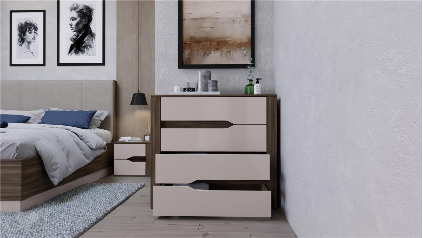 Спален комплект Котанело с включен матрак Бонел 160/200 дъб дилън тъмен с кашмир гланц - изглед 10 - МебелМаг Спален комплект Котанело с включен матрак Бонел 160/200 дъб дилън тъмен с кашмир гланц - изглед 10