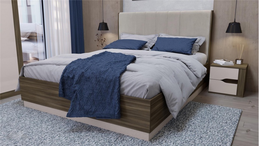 Спален комплект Котанело с включен матрак Бонел 160/200 дъб дилън тъмен с кашмир гланц - изглед 3 - МебелМаг Спален комплект Котанело с включен матрак Бонел 160/200 дъб дилън тъмен с кашмир гланц - изглед 3