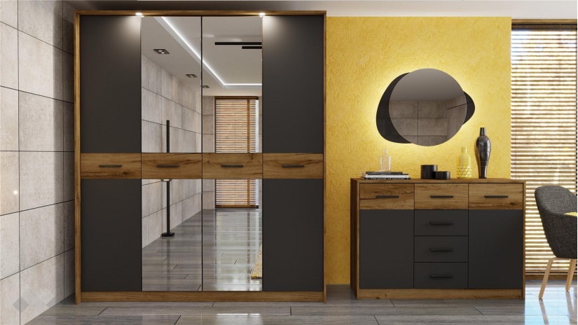 Спален комплект Легрия с включен матрак Бонел 160/200 кафяв дъб пиемона с черно шагре - изглед 7 - МебелМаг Спален комплект Легрия с включен матрак Бонел 160/200 кафяв дъб пиемона с черно шагре - изглед 7