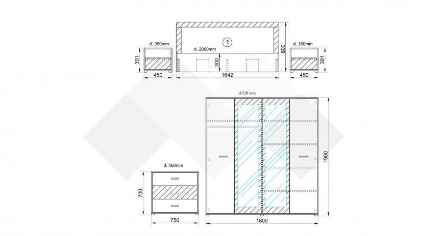 Спален комплект Летисия XL с включен матрак Бонел 160/200 дъб крафт бял с базалт - изглед 2 - МебелМаг Спален комплект Летисия XL с включен матрак Бонел 160/200 дъб крафт бял с базалт - изглед 2