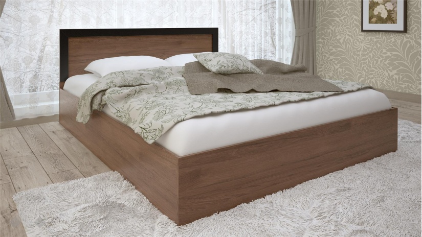 Спален комплект Летисия L с включен матрак Бонел 160/200 тъмен кедър с черно шагре - изглед 2 - МебелМаг Спален комплект Летисия L с включен матрак Бонел 160/200 тъмен кедър с черно шагре - изглед 2