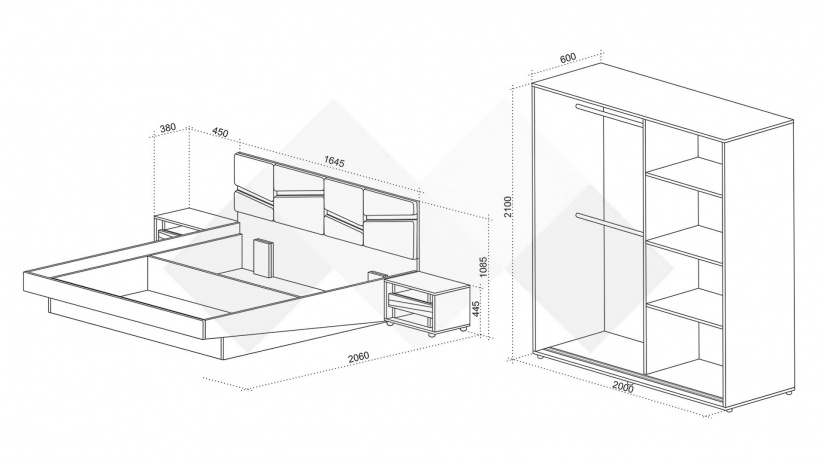 Спален комплект Мобили денвър с кашмир и маслина - изглед 2 - МебелМаг Спален комплект Мобили денвър с кашмир и маслина - изглед 2