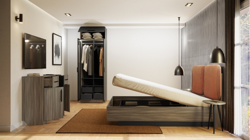 Спален комплект Наоми с включен матрак Бонел 160/200 дъб дилън тъмен с графит - изглед 2 - МебелМаг Спален комплект Наоми с включен матрак Бонел 160/200 дъб дилън тъмен с графит - изглед 2