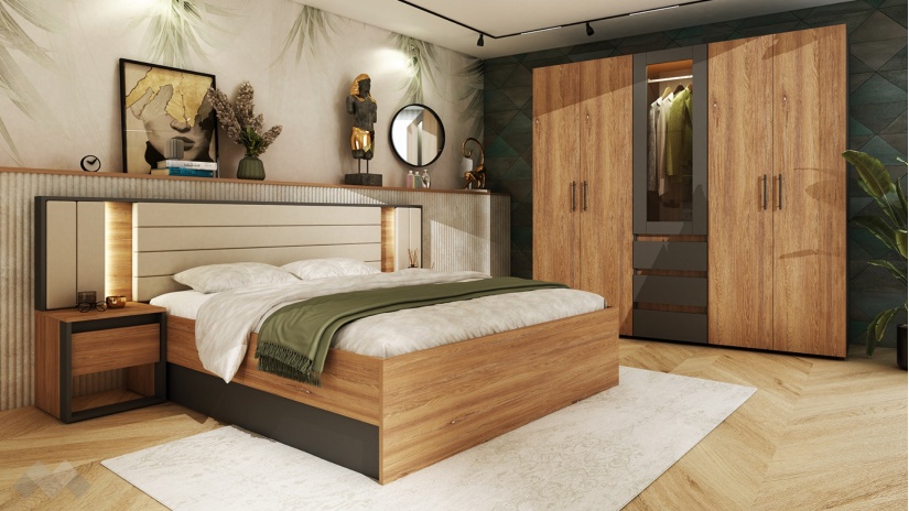 Спален комплект Нарди графит с денвър - изглед 1 - МебелМаг Спален комплект Нарди графит с денвър - изглед 1