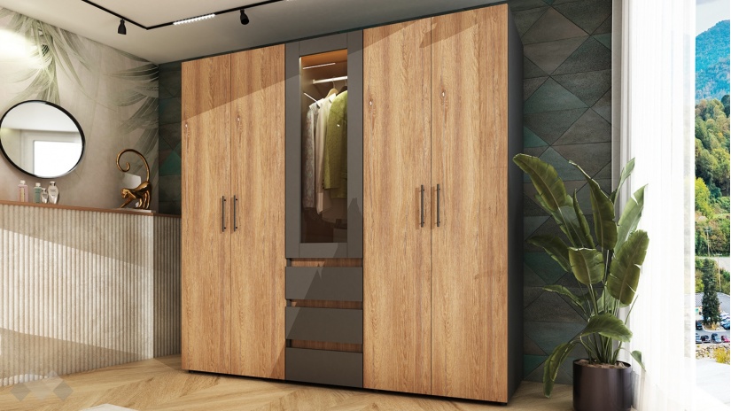 Спален комплект с тоалетка графит с денвър - изглед 5 - МебелМаг Спален комплект с тоалетка графит с денвър - изглед 5