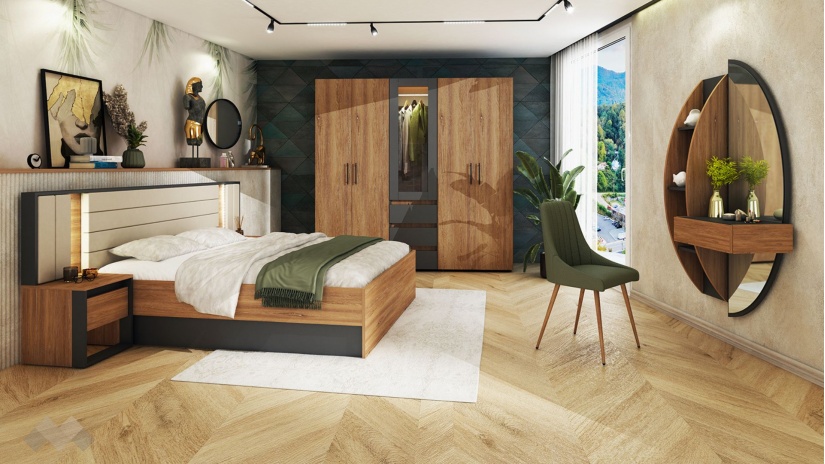 Спален комплект с тоалетка графит с денвър - изглед 1 - МебелМаг Спален комплект с тоалетка графит с денвър - изглед 1