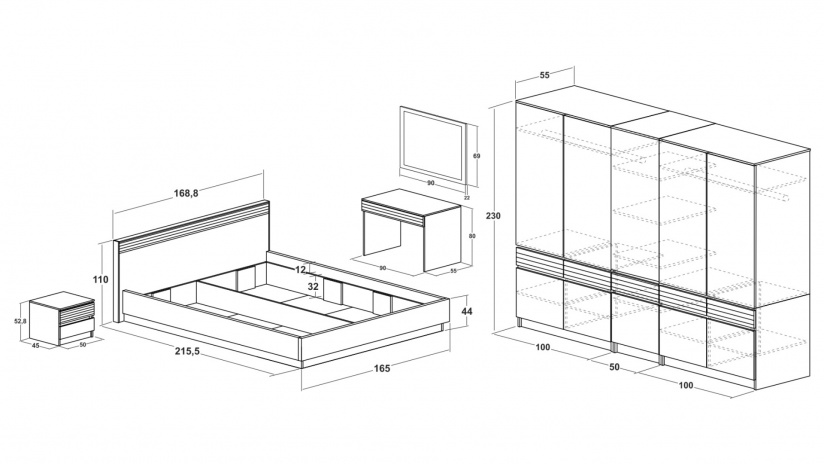 Спален комплект Невада бежов мат с дъб - изглед 4 - МебелМаг Спален комплект Невада бежов мат с дъб - изглед 4