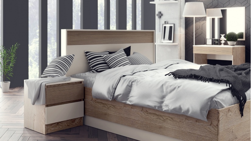 Спален комплект Невада бежов мат с дъб - изглед 2 - МебелМаг Спален комплект Невада бежов мат с дъб - изглед 2