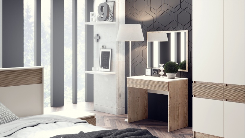 Спален комплект Невада бежов мат с дъб - изглед 3 - МебелМаг Спален комплект Невада бежов мат с дъб - изглед 3