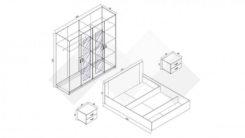 Спален комплект Нора с включен матрак Бонел 160/200 северен дъб с антрацит - изглед 6 - МебелМаг Спален комплект Нора с включен матрак Бонел 160/200 северен дъб с антрацит - изглед 6