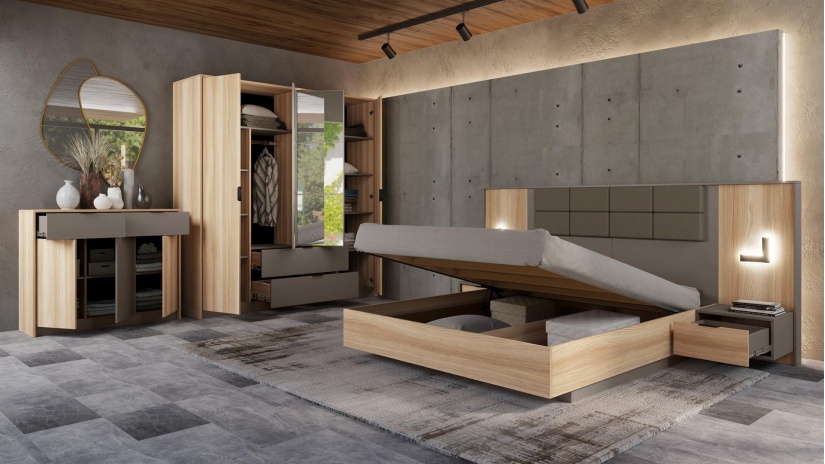 Спален комплект Опиум с включен матрак Бонел 160/200 блонд сърфейс с лате - изглед 3 - МебелМаг Спален комплект Опиум с включен матрак Бонел 160/200 блонд сърфейс с лате - изглед 3