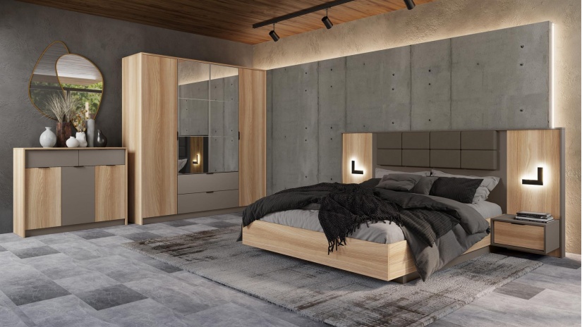 Спален комплект Опиум с включен матрак Бонел 160/200 блонд сърфейс с лате - изглед 1