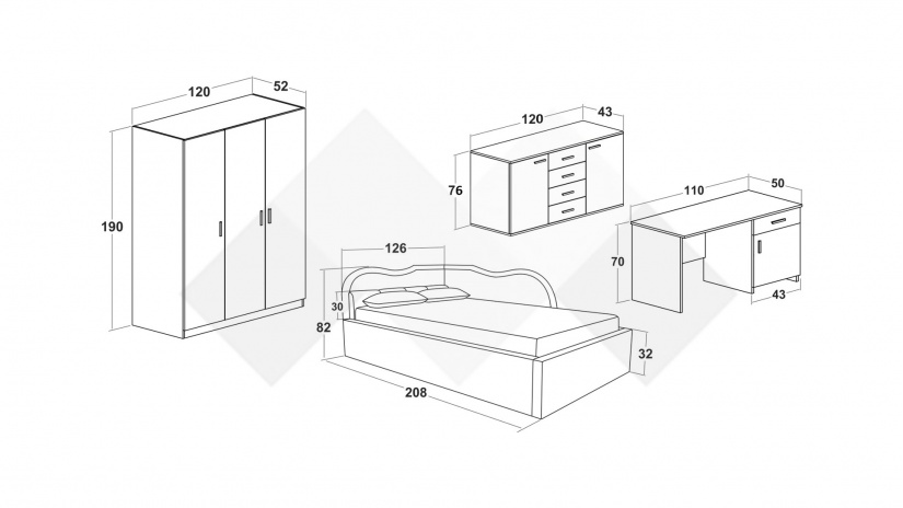 Детски спален комплект Шайн А1 бял гланц - изглед 2 - МебелМаг Детски спален комплект Шайн А1 бял гланц - изглед 2