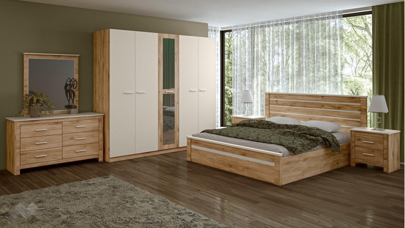 Спален комплект Силва дъб кадис с бяло гладко - изглед 1