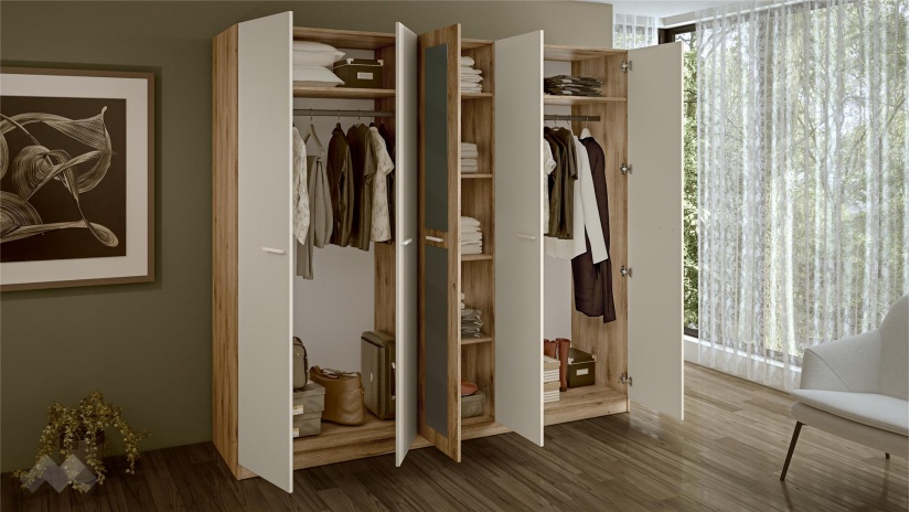 Спален комплект Силва дъб кадис с бяло гладко - изглед 7