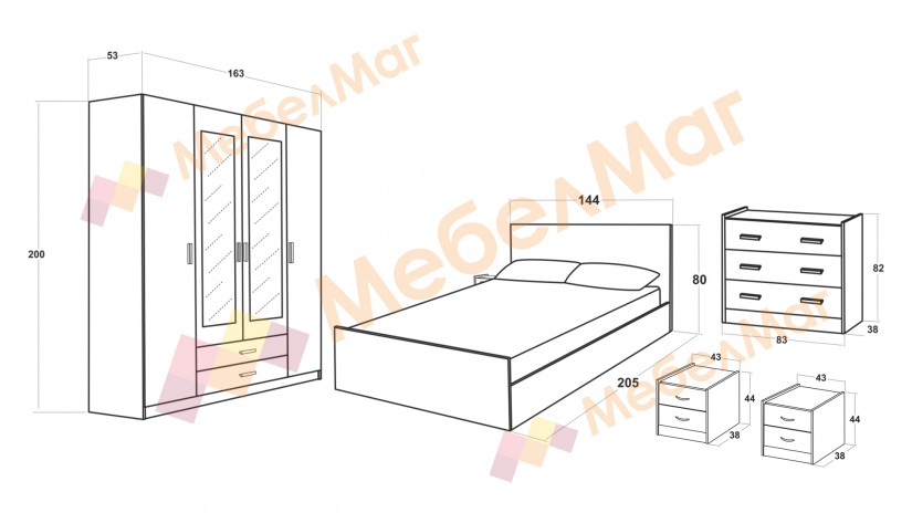 Спален комплект Спирит С2 малта с антрацит - изглед 2 - МебелМаг Спален комплект Спирит С2 малта с антрацит - изглед 2