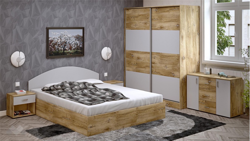 Спален комплект Селтик С1 келтски дъб със светло сиво - изглед 1