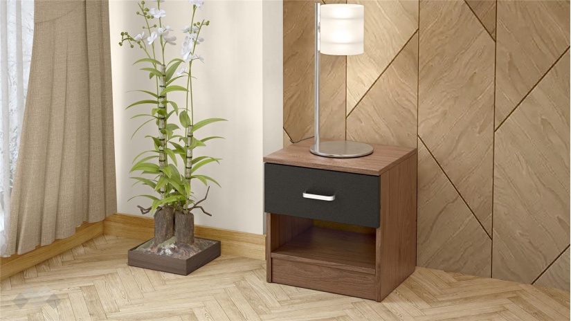 Спален комплект Дрийм с включен матрак Бонел 160/200 тъмен кедър с черно шагре - изглед 3 - МебелМаг Спален комплект Дрийм с включен матрак Бонел 160/200 тъмен кедър с черно шагре - изглед 3