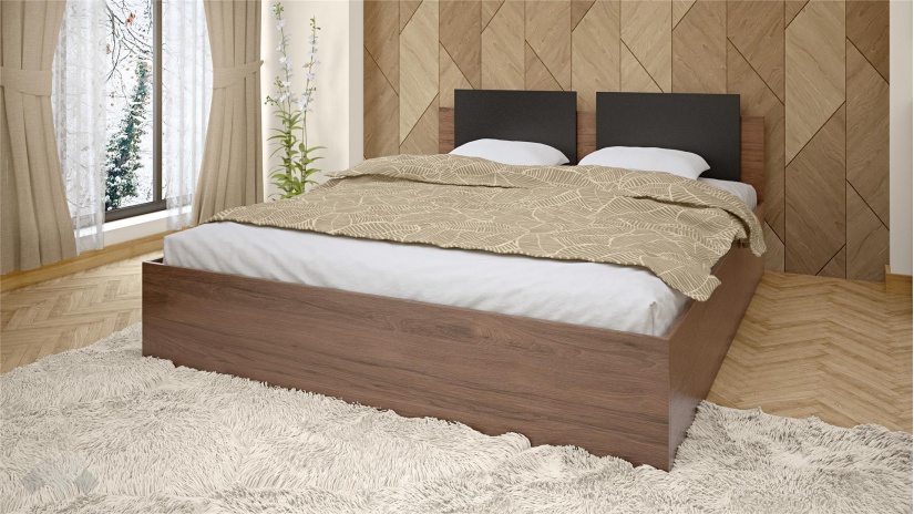 Спален комплект Дрийм с включен матрак Бонел 160/200 тъмен кедър с черно шагре - изглед 2 - МебелМаг Спален комплект Дрийм с включен матрак Бонел 160/200 тъмен кедър с черно шагре - изглед 2