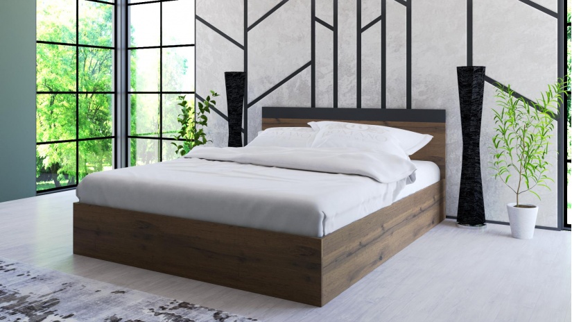 Спалня 160/200 Дани с включен матрак Бонел 160/200 дъб вотан с черно шагре - изглед 1 - МебелМаг Спалня 160/200 Дани с включен матрак Бонел 160/200 дъб вотан с черно шагре - изглед 1