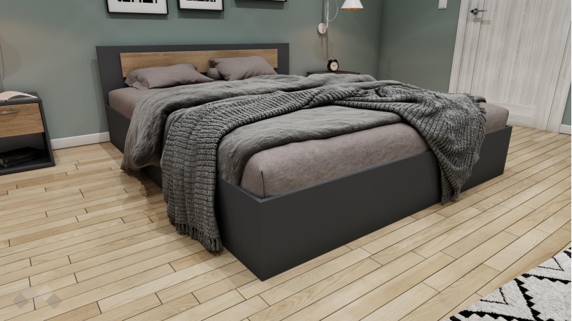 Спалня 160/200 Жизел антрацит с дъб сонома - изглед 1 - МебелМаг Спалня 160/200 Жизел антрацит с дъб сонома - изглед 1