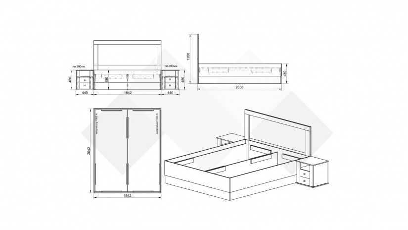 Спалня с нощни шкафчета 160/200 Фрида сонома арвен с бяло гланц хайглос - изглед 2 - МебелМаг Спалня с нощни шкафчета 160/200 Фрида сонома арвен с бяло гланц хайглос - изглед 2