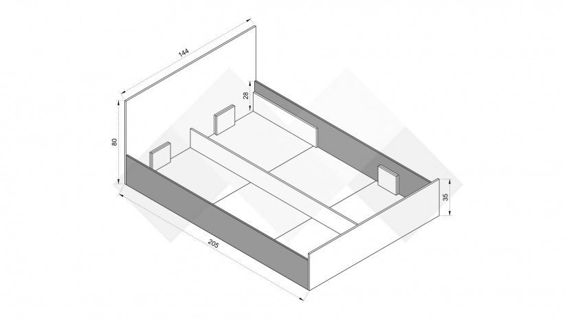 Спалня 140/200 Хироу с включен матрак Бонел 140/200 дъб вотан с черно шагре - изглед 3 - МебелМаг Спалня 140/200 Хироу с включен матрак Бонел 140/200 дъб вотан с черно шагре - изглед 3