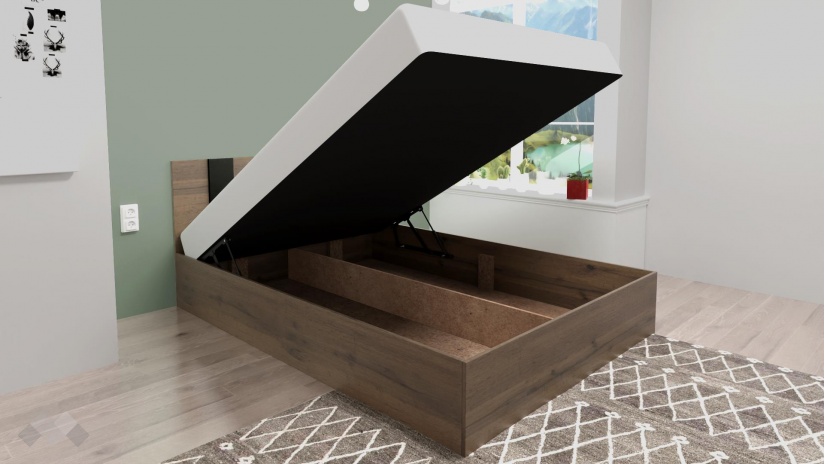 Спалня Кайли с включен матрак Бонел 140/200 дъб вотан с черно шагре - изглед 2 - МебелМаг Спалня Кайли с включен матрак Бонел 140/200 дъб вотан с черно шагре - изглед 2