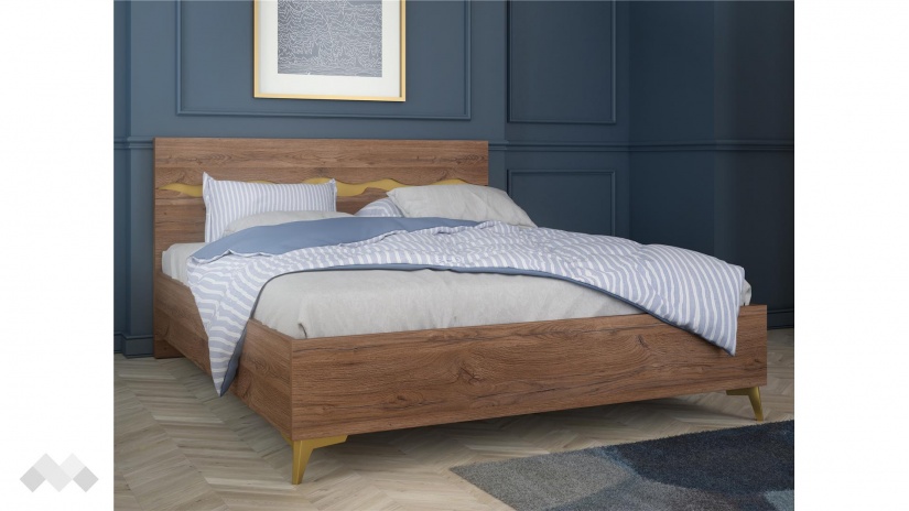 Спалня 160/200 Кения с включен матрак Бонел 160/200 колониален дъб със златно - изглед 1 - МебелМаг Спалня 160/200 Кения с включен матрак Бонел 160/200 колониален дъб със златно - изглед 1