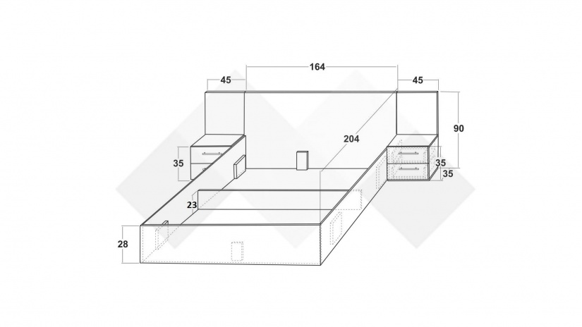 Спалня с нощни шкафчета 160/200 Ламела с включен матрак Бонел 160/200 дъб канела с дъб ламела и черно шагре - изглед 3 - МебелМаг Спалня с нощни шкафчета 160/200 Ламела с включен матрак Бонел 160/200 дъб канела с дъб ламела и черно шагре - изглед 3