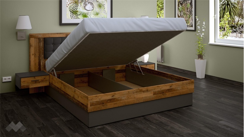 Спалня с нощни шкафчета 180/200 Лориен с включен матрак Бонел 180/200 олд стайл с графит - изглед 2 - МебелМаг Спалня с нощни шкафчета 180/200 Лориен с включен матрак Бонел 180/200 олд стайл с графит - изглед 2