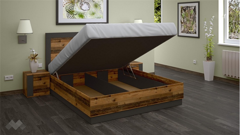 Спалня с нощни шкафчета 160/200 Лориен с включен матрак Бонел 160/200 олд стайл с графит - изглед 2 - МебелМаг Спалня с нощни шкафчета 160/200 Лориен с включен матрак Бонел 160/200 олд стайл с графит - изглед 2