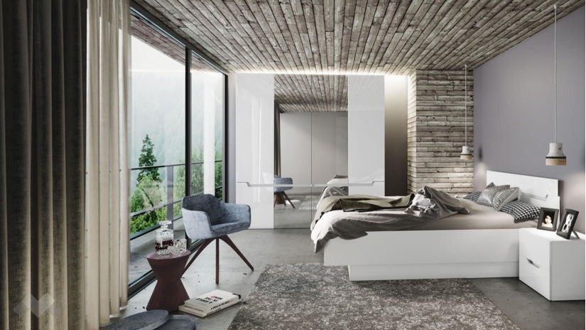 Спалня с нощни шкафчета 160/200 Ница с включен матрак Бонел 160/200 бяло гладко с бяло гланц - изглед 3 - МебелМаг Спалня с нощни шкафчета 160/200 Ница с включен матрак Бонел 160/200 бяло гладко с бяло гланц - изглед 3