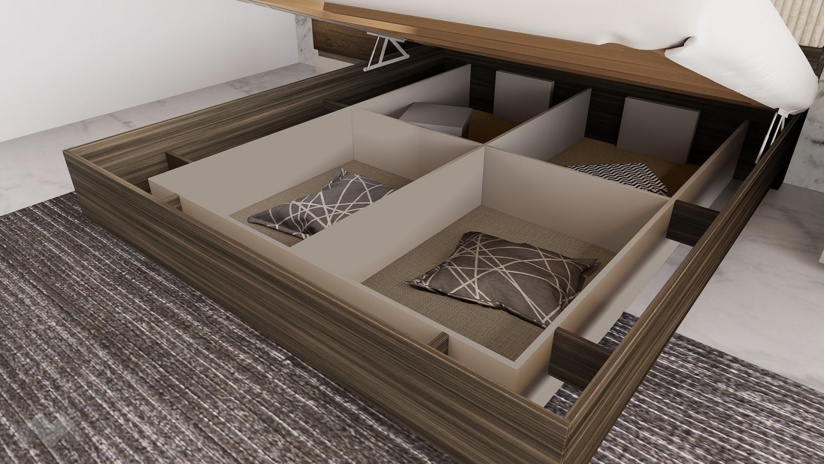 Спалня 160/200 Поситано дъб дилън тъмен с капучино мат и пасифик - изглед 3 - МебелМаг Спалня 160/200 Поситано дъб дилън тъмен с капучино мат и пасифик - изглед 3