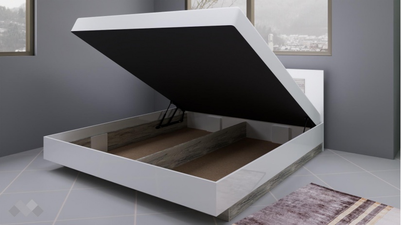 Спалня 180/200 Прайд с включен матрак Бонел 180/200 бял гланц с малта - изглед 2 - МебелМаг Спалня 180/200 Прайд с включен матрак Бонел 180/200 бял гланц с малта - изглед 2