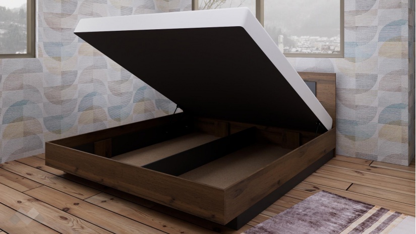 Спалня 180/200 Прайд с включен матрак Бонел 180/200 дъб вотан с черно шагре - изглед 2 - МебелМаг Спалня 180/200 Прайд с включен матрак Бонел 180/200 дъб вотан с черно шагре - изглед 2