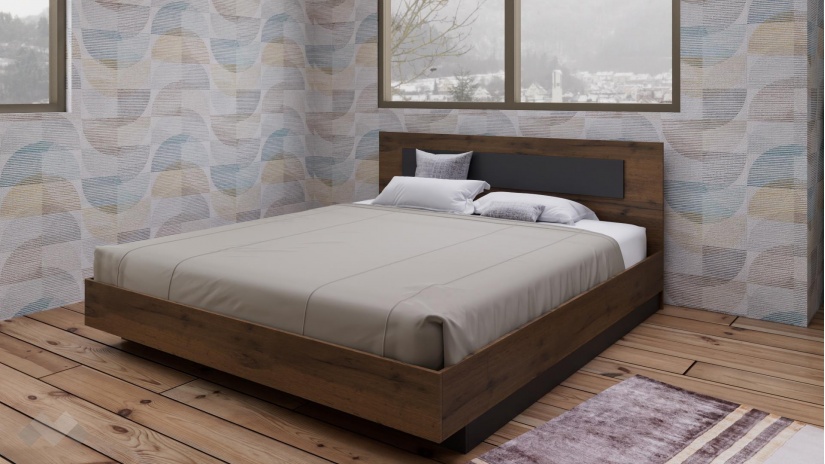 Спалня 180/200 Прайд с включен матрак Бонел 180/200 дъб вотан с черно шагре - изглед 1 - МебелМаг Спалня 180/200 Прайд с включен матрак Бонел 180/200 дъб вотан с черно шагре - изглед 1