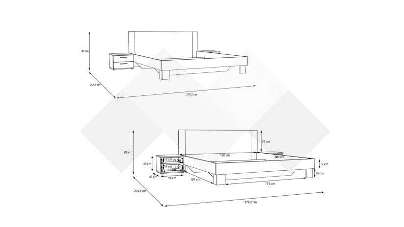 Спалня 180/200 Хелин с включен матрак Бонел 180/200 дъб сонома с бяло - изглед 3 - МебелМаг Спалня 180/200 Хелин с включен матрак Бонел 180/200 дъб сонома с бяло - изглед 3