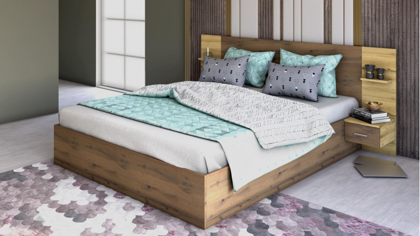 Спалня 160/200 Александрия с включен матрак Бонел 160/200 дъб вотан със светъл вотан - изглед 1 - МебелМаг Спалня 160/200 Александрия с включен матрак Бонел 160/200 дъб вотан със светъл вотан - изглед 1