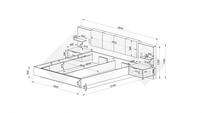 Спалня с нощни шкафчета 160/200 Кашмир с включен матрак Бонел 160/200 кашмир - изглед 5 - МебелМаг Спалня с нощни шкафчета 160/200 Кашмир с включен матрак Бонел 160/200 кашмир - изглед 5