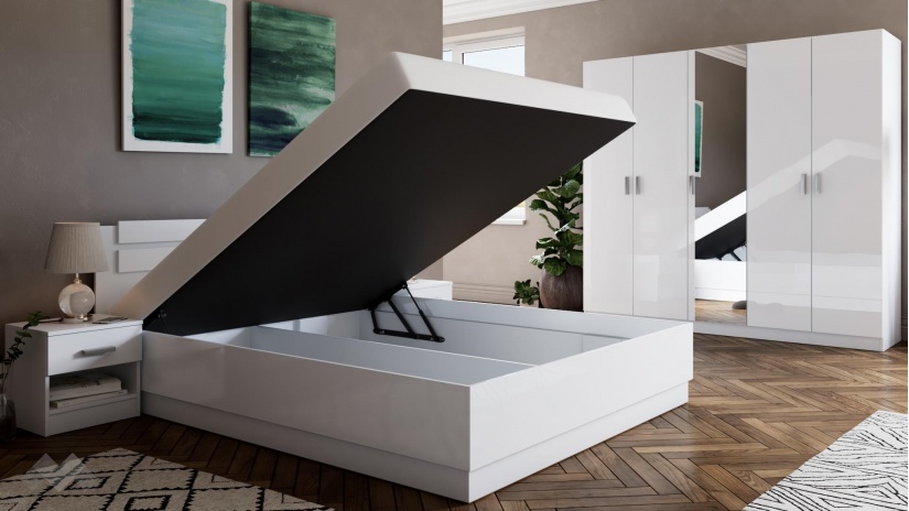 Спалня с нощни шкафчета 160/200 Шайн с включен матрак Бонел 160/200 бял гланц с бяло - изглед 5 - МебелМаг Спалня с нощни шкафчета 160/200 Шайн с включен матрак Бонел 160/200 бял гланц с бяло - изглед 5