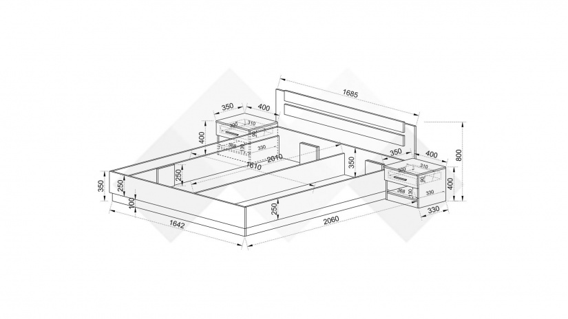 Спалня с нощни шкафчета 160/200 Шайн с включен матрак Бонел 160/200 бял гланц с бяло - изглед 3 - МебелМаг Спалня с нощни шкафчета 160/200 Шайн с включен матрак Бонел 160/200 бял гланц с бяло - изглед 3