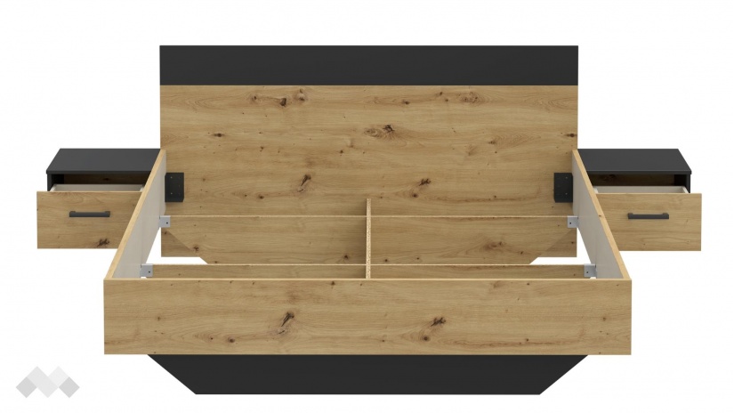 Спалня с нощни шкафчета 160/200 Мониса дъб артисан с черно - изглед 6 - МебелМаг Спалня с нощни шкафчета 160/200 Мониса дъб артисан с черно - изглед 6