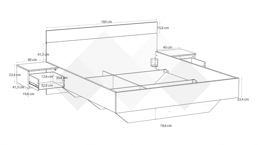 Спалня с нощни шкафчета 160/200 Мониса дъб артисан с черно - изглед 7 - МебелМаг Спалня с нощни шкафчета 160/200 Мониса дъб артисан с черно - изглед 7